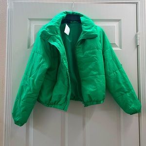 Green puffer jacket
